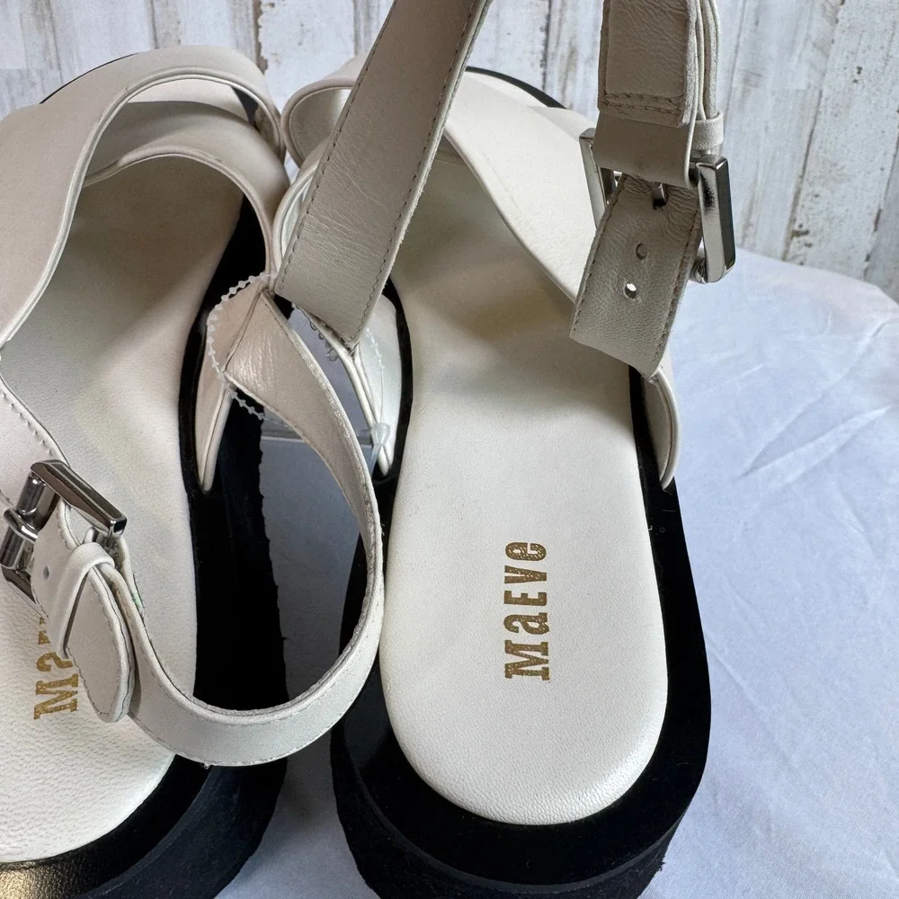 Anthropologie Maeve Cross Strap Chrissy Platform Sandals Cream Slingback 10.5/41